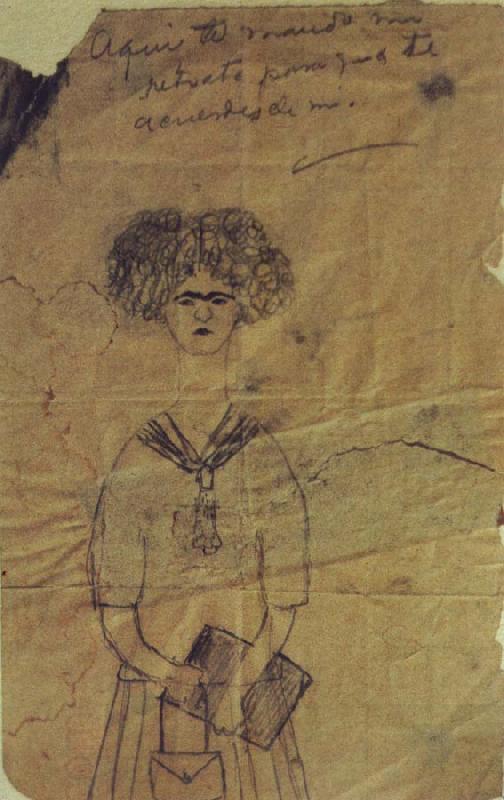 Frida Kahlo In her earliest documented self-portrait,drawn for a schoolmate in 1922